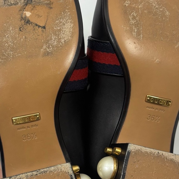Gucci Peyton GG Pearl Block Heel Square Toe Loafers Black EU 36.5 - Picture 10 of 11